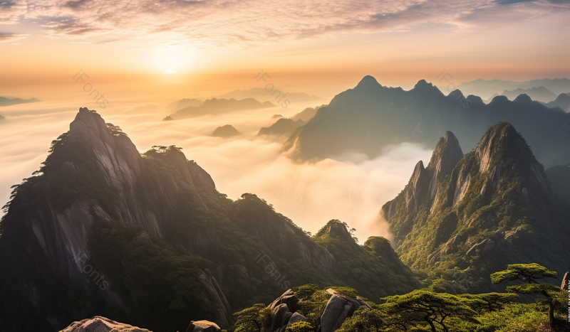 有名的风景区黄山日出风光,高清,摄影图,摄影图片,图片大全,摄影图免费下载